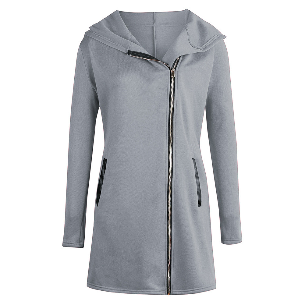Download US$ 6 - Seductive Gray Side Zipper Hooded Collar Jacket ...