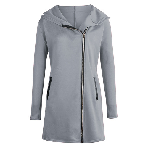 Seductive Gray Side Zipper Hooded Collar Jacket For Traveling