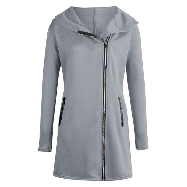 Seductive Gray Side Zipper Hooded Collar Jacket For Traveling