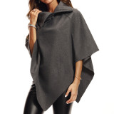 Amazing Dark Gray Turndown Collar High-Low Hem Cape Coat For Shopping