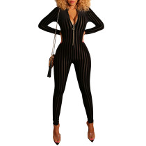 Black Hollow Out Full Length Jumpsuit