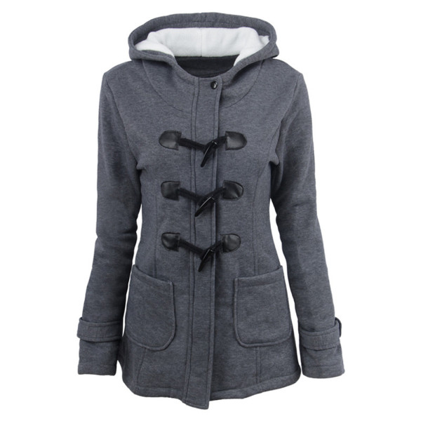 Homely Dark Gray Long Sleeve Hooded Neck Button Coat Women Clothes