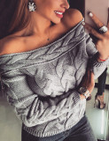 Picturesque Grey Knit Sweater Thick Off Shoulder Fashion Online