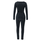 Black Silk Cloth Deep V Jumpsuit