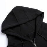 Ultimate Black Zipper Keen-Length Drawstring Overcoat coats & jackets