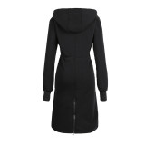Ultimate Black Zipper Keen-Length Drawstring Overcoat coats & jackets