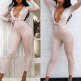 Curvy Gold Full Sleeves Plunging Neck Rompers 