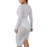 White Long Sleeve Bodycon Dress for Women Party Dress