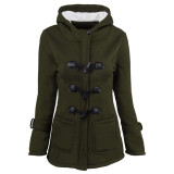 Breathable Army Green Coat Solid Color Full Sleeve Button Ladies Fashion