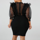 Black Long Sleeve Dress Formal Overall Dress for Women