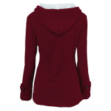 Absorbing Wine Red Solid Color Coat Long Sleeve Elastic Material