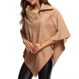 Comfortable Light Tan Asymmetric Hem Lapel Wool Cape Coat