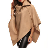 Comfortable Light Tan Asymmetric Hem Lapel Wool Cape Coat