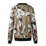 Fascinating Army Green Flower Paint Patchwork Jacket Zip For Upscale