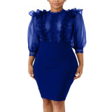 Navy Blue Lace Dress Long Formal Bodycon Dress for Women