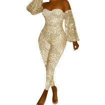 Gold Sequin Large Size Open Back Lightweight Jumpsuits
