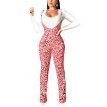 Red Solid Color Top Full Length Jumpsuit 