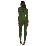 Green Solid Color Drawstring Jumpsuit Zipper Svelte Style