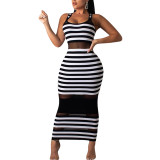 White Stripe Long Dress Bodycon Long Maxi Dress