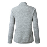 Gray Hoodies & Sweater Front Pockets Metal Button Casual Women Clothes