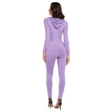 Purple Jumpsuit Full Sleeve Hooded Neck Visual Effect