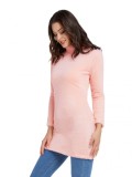 Versatile Pink Sweater Dress Thigh-Length Solid Color Leisure