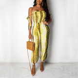 Sexy Yellow Off Shoulder Straps Sleeveless Jumpsuit Fashion Shop