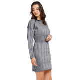 Dark Gray Long Sleeve Solid Color Sweater Dress Shop Online