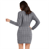 Dark Gray Long Sleeve Solid Color Sweater Dress Shop Online