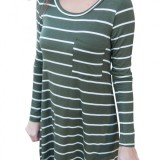 Dressy Patch Pocket Stripe Mini Dress Asymmetrical Hem