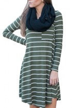 Dressy Patch Pocket Stripe Mini Dress Asymmetrical Hem