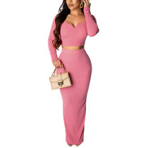 Pink Long Sleeves Bottom Split Skirt Suit Latest Fashion
