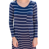 Stylish Striped Mini Dress Blue Full Sleeves Loose Fit