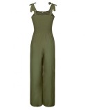 Navy Green Wide-Leg Plain Sleeveless Romper Tie Straps Fashion