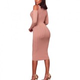 Pink Knitting Sweater Bodycon Dress Long Sleeves