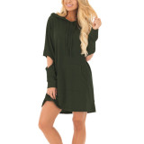 Casual Army Green Drawstring Hoodie Pullover Mini Dress