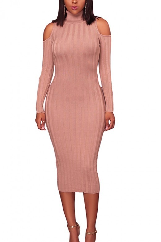 Pink Knitting Sweater Bodycon Dress Long Sleeves