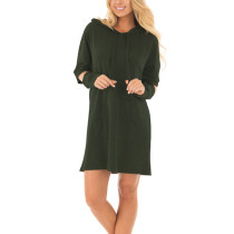 Casual Army Green Drawstring Hoodie Pullover Mini Dress
