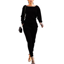 Black Two Pieces Solid Color Bishop Sleeve Women's Suits
