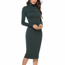 Green Full Sleeve Sweater Dress Tight Knit Shop Online