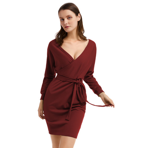 Long Sleeve Red Open Back Knit Sweater Dress