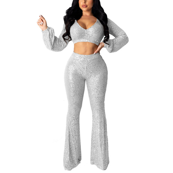 Silver Cropped Top Full Length Bell Bottoms Fabulous Fit
