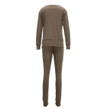 Khaki Wide Hem Top Full Length Pants On-Trend Fashion