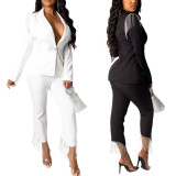 White Long Sleeves Tassel Suit Front Button Womenswear
