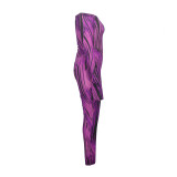 Purple Wide Cuff Top Full Length Leggings For Hiking