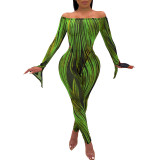Green Abstract Paint One Shoulder Two Pieces All-Match Style