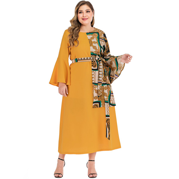 Yellow Bell Sleeve Patchwork Big Size Dress On-Trend Fashion