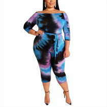 Fashionable Tie-Dyed 3/4 Sleeve Queen Size Jumpsuit Sheath