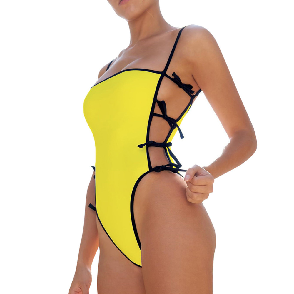 Us 6 19 Yellow High Cut Bathing Suits One Piece Swimwear Open Batch M Rushlover Com