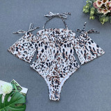 White Leopard Backless Lace-Up One Piece Swimwear Off Shoulder Sexy Women Swimwear
